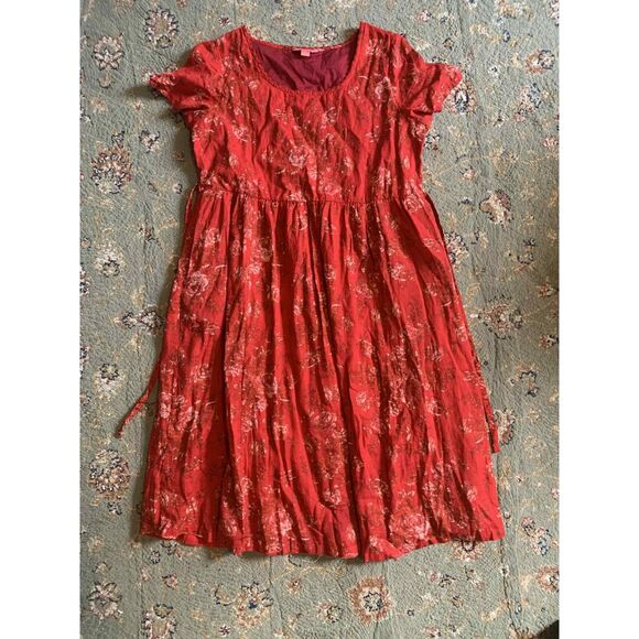 April Cornell Dresses & Skirts - April Cornell Cap Sleeve Red Floral Midi Cotton Tie Back Dress with Pockets, XL
